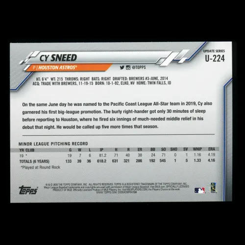 Cy Sneed RC 2020 Topps Rookie Astros