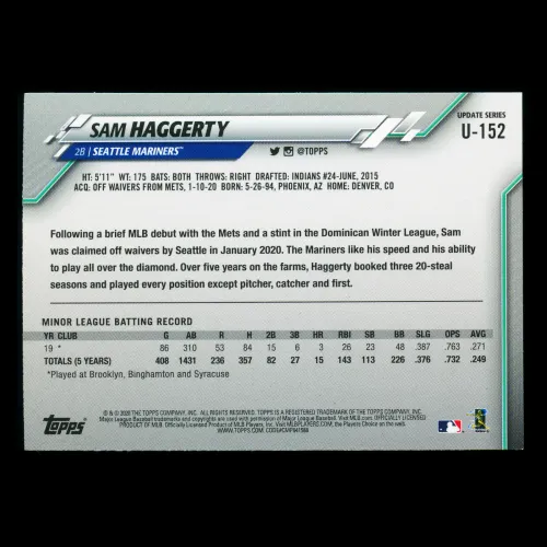 Sam Haggerty RC 2020 Topps Rookie Mariners