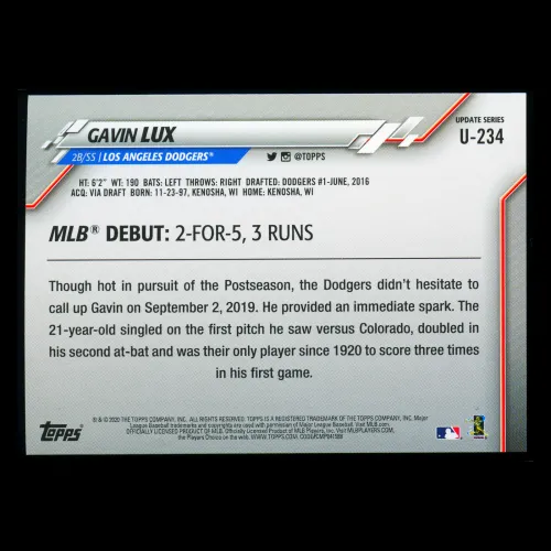 Gavin Lux RC 2020 Topps Rookie Dodgers