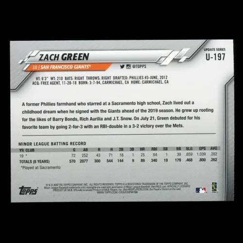 Zach Green RC 2020 Topps Rookie Giants