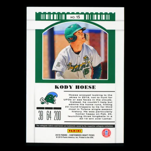 Kody Hoese 2019 Contenders Draft Picks Season Ticket Green Wave