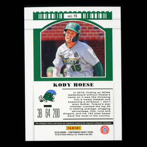 Kody Hoese 2019 Contenders Draft Picks Season Ticket Green Wave