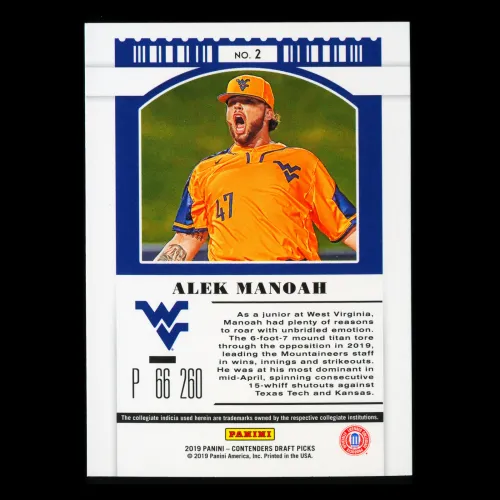 Alek Manoah 2019 Contenders Draft Picks Season Ticket Mountaineers