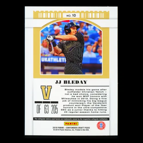 JJ Bleday 2019 Contenders Draft Picks Season Ticket Commodores