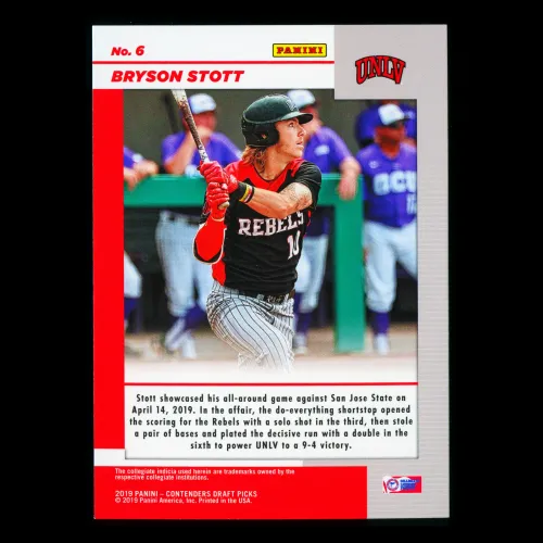 Bryson Stott 2019 Contenders Draft Picks Game Day Ticket Rebels