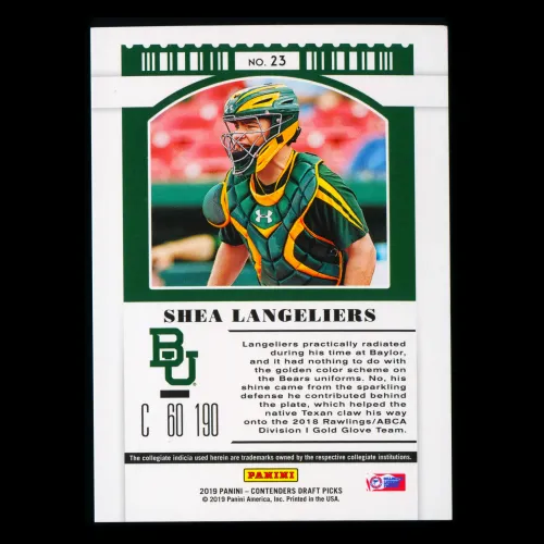 Shea Langeliers 2019 Contenders Draft Picks Draft Ticket Bears 92/99