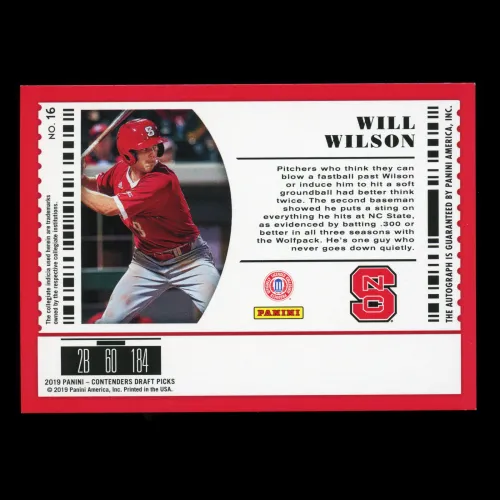 Will Wilson 2019 Contenders Draft Picks Prospect Ticket Auto Wolfpack 10/99