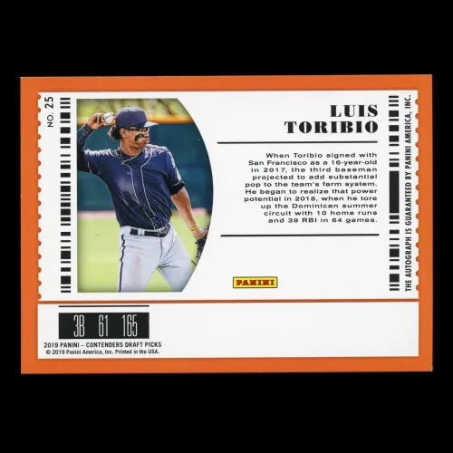 Luis Toribio 2019 Contenders Draft Picks Draft Ticket Auto Giants 50/99