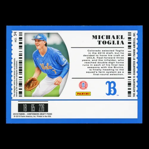 Michael Toglia 2019 Contenders Draft Picks Draft Ticket Auto Bruins