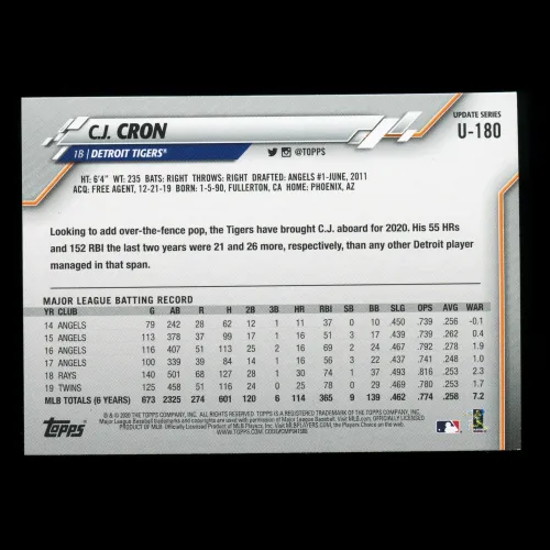 C.J. Cron 2020 Topps Yellow Tigers