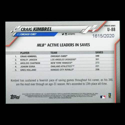Craig Kimbrel 2020 Topps Gold Cubs 1615/2020