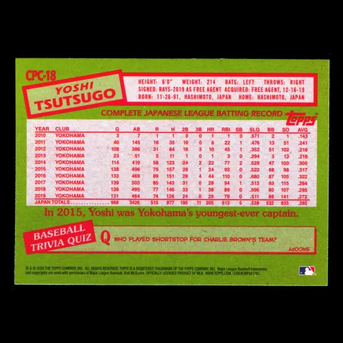 Yoshi Tsutsugo RC 2020 Topps 1985 Retro Silver Pack Chrome Rookie Rays