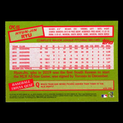 Hyun-Jin Ryu 2020 Topps 1985 Retro Silver Pack Chrome Blue Jays