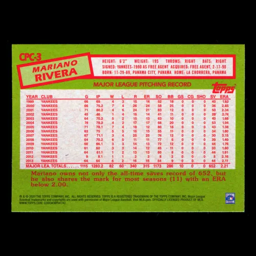 Mariano Rivera 2020 Topps 1985 Retro Silver Pack Chrome Yankees