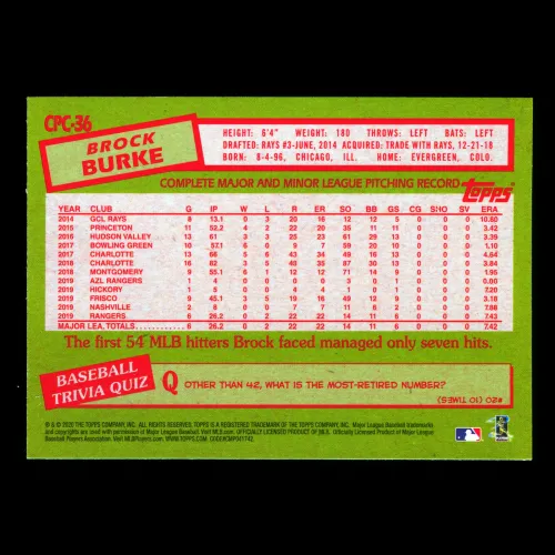 Brock Burke RC 2020 Topps 1985 Retro Silver Pack Chrome Rookie Rangers