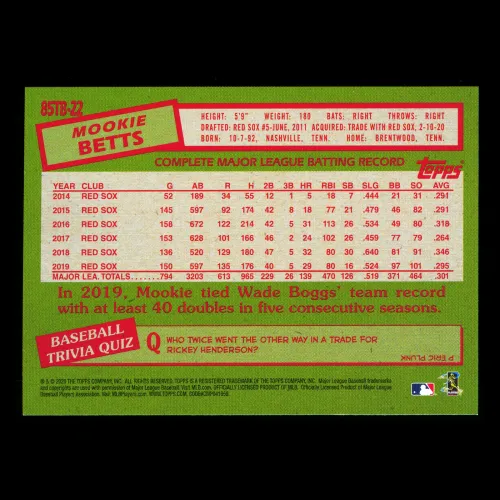 Mookie Betts 2020 Topps 1985 Retro Dodgers