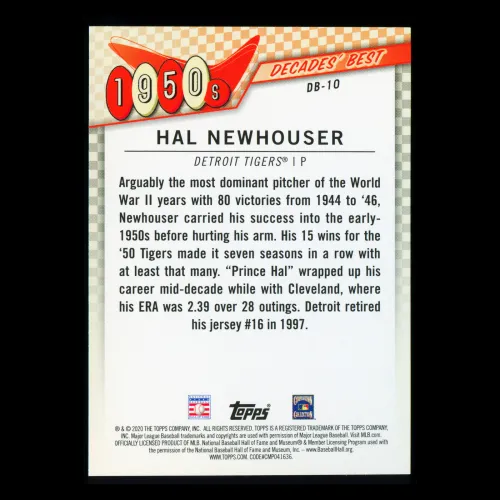 Hal Newhouser 2020 Topps Decades' Best Pitchers 1950s Tigers
