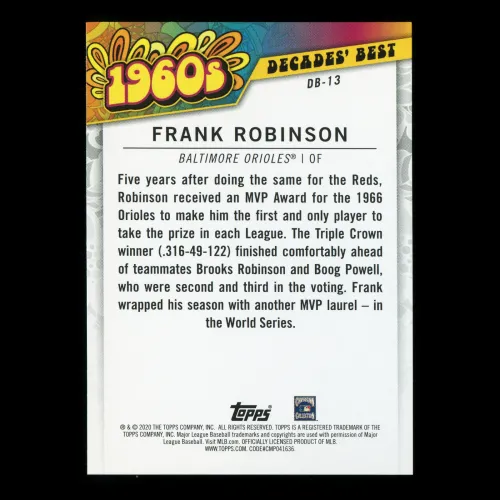 Frank Robinson 2020 Topps Decades' Best Award Winners 1960s Orioles
