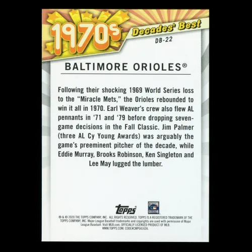 Baltimore Orioles 2020 Topps Decades' Best Teams 1970s
