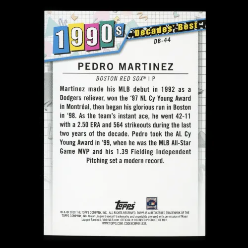 Pedro Martinez 2020 Topps Decades' Best Pitchers 1990s Red Sox
