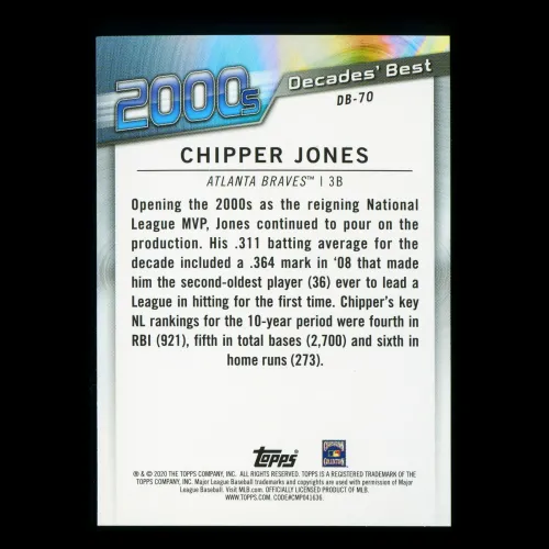 Chipper Jones 2020 Topps Decades' Best Batters 2000s Braves