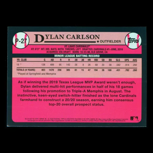 Dylan Carlson 2020 Topps 1989 Retro #1 Prospect Cardinals