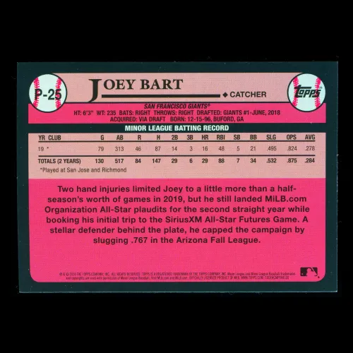 Joey Bart 2020 Topps 1989 Retro #1 Prospect Giants