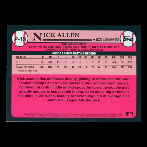 Nick Allen 2020 Topps 1989 Retro #1 Prospect Athletics