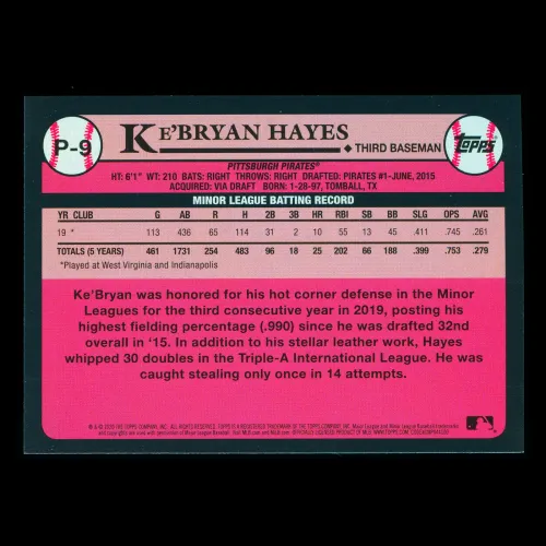 Ke'Bryan Hayes 2020 Topps 1989 Retro #1 Prospect Pirates