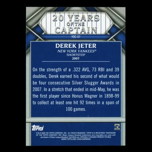 Derek Jeter 2020 Topps 20 Years of the Captain #7 Yankees