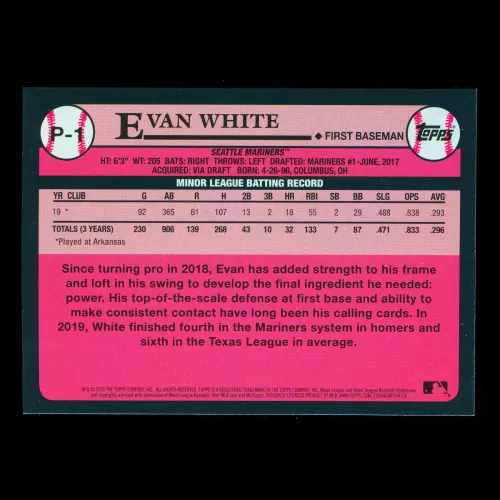 Evan White 2020 Topps 1989 Retro #1 Prospect Mariners