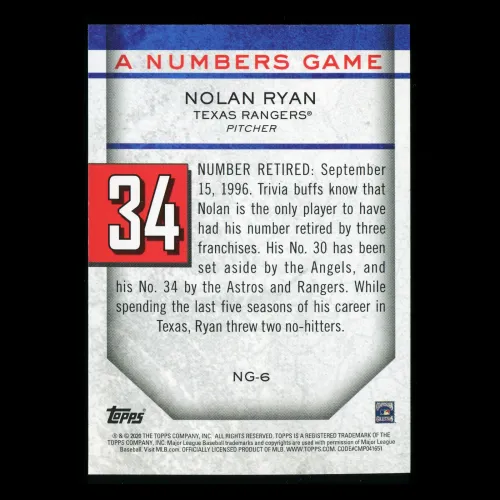 Nolan Ryan 2020 Topps A Numbers Game - 34 Rangers
