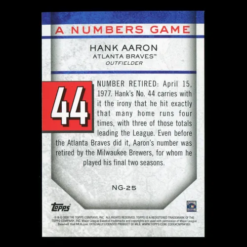 Hank Aaron 2020 Topps A Numbers Game - 44 Braves