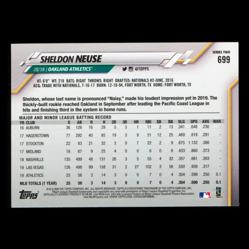 Sheldon Neuse RC 2020 Topps Rookie Athletics