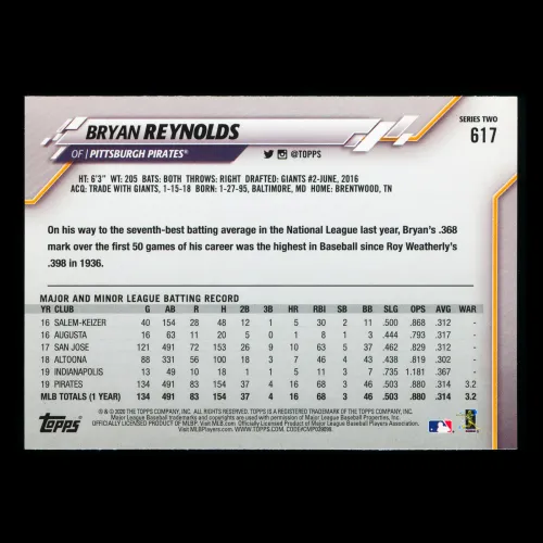 Bryan Reynolds 2020 Topps All-Star Rookie Pirates