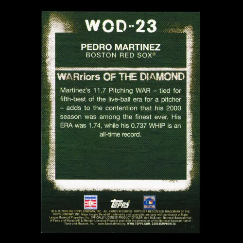 Pedro Martinez 2020 Topps WARriors of the Diamond Red Sox