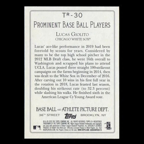 Lucas Giolito 2020 Topps Turkey Red White Sox