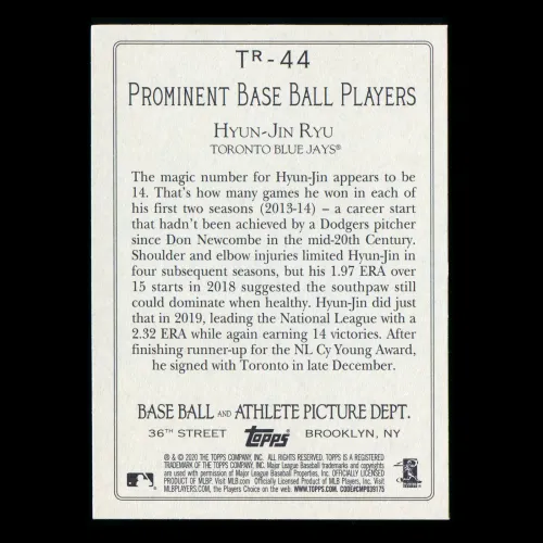 Hyun-Jin Ryu 2020 Topps Turkey Red Blue Jays