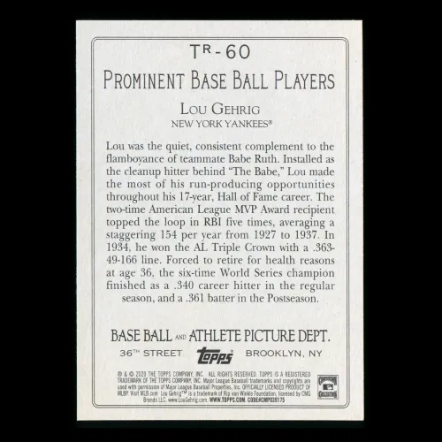 Lou Gehrig 2020 Topps Turkey Red Yankees