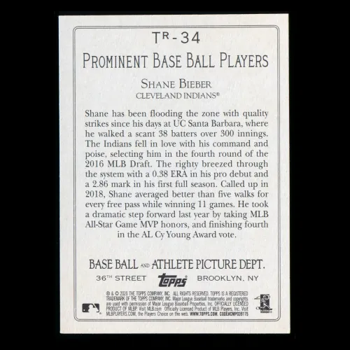 Shane Bieber 2020 Topps Turkey Red Indians