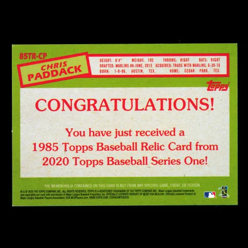 Chris Paddack 2020 Topps 1985 Retro Relic Gold Padres 46/50