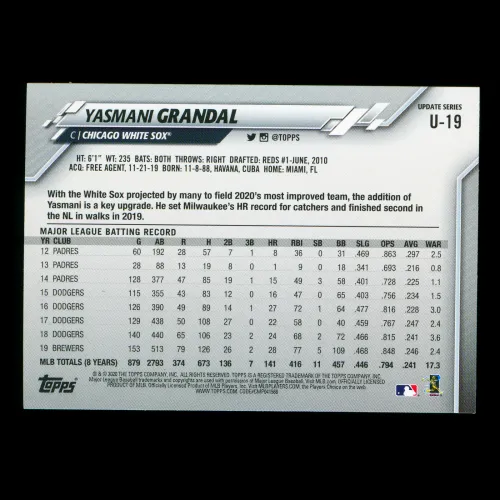 Yasmani Grandal 2020 Topps Blue White Sox