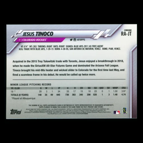 Jesus Tinoco RC 2020 Topps Chrome Rookie Auto Rockies