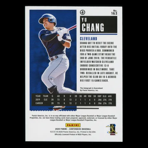 Yu Chang RC 2020 Contenders Rookie Ticket Fame Auto Indians 2/5