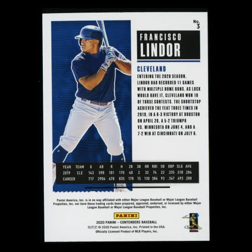 Francisco Lindor 2020 Contenders Season Ticket Indians/Mets