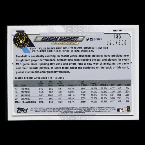 Brandon Woodruff 2021 Topps Gold Brewers 25/300
