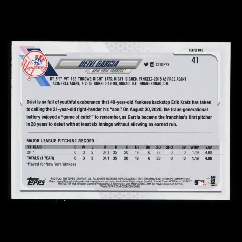 Deivi Garcia RC 2021 Topps Rainbow Foil Rookie Yankees