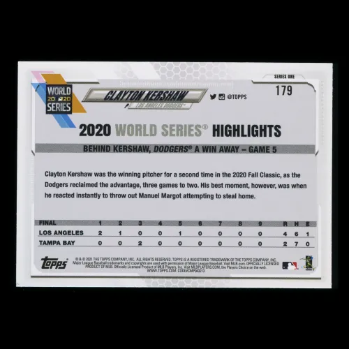 Clayton Kershaw 2021 Topps 2020 World Series Dodgers