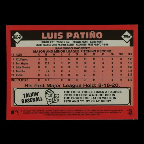 Luis Patino RC 2021 Topps Chrome 1986 Retro Silver Pack Chrome Rookie Padres