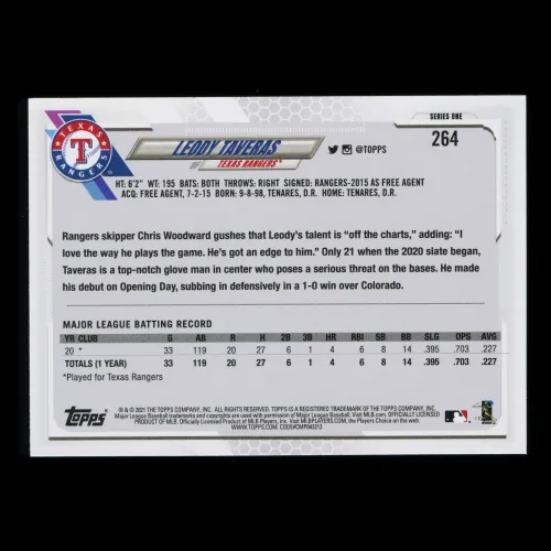 Leody Taveras RC 2021 Topps Rookie Rangers